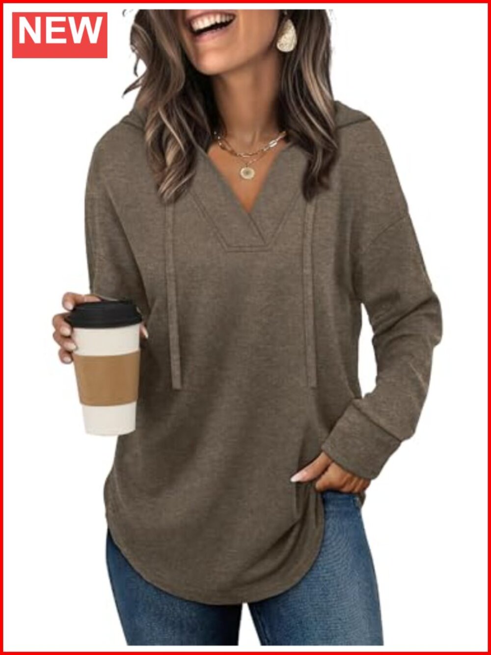 Women's V Neck Oversized Hoodie Sweatshirt Tunic Pullover
